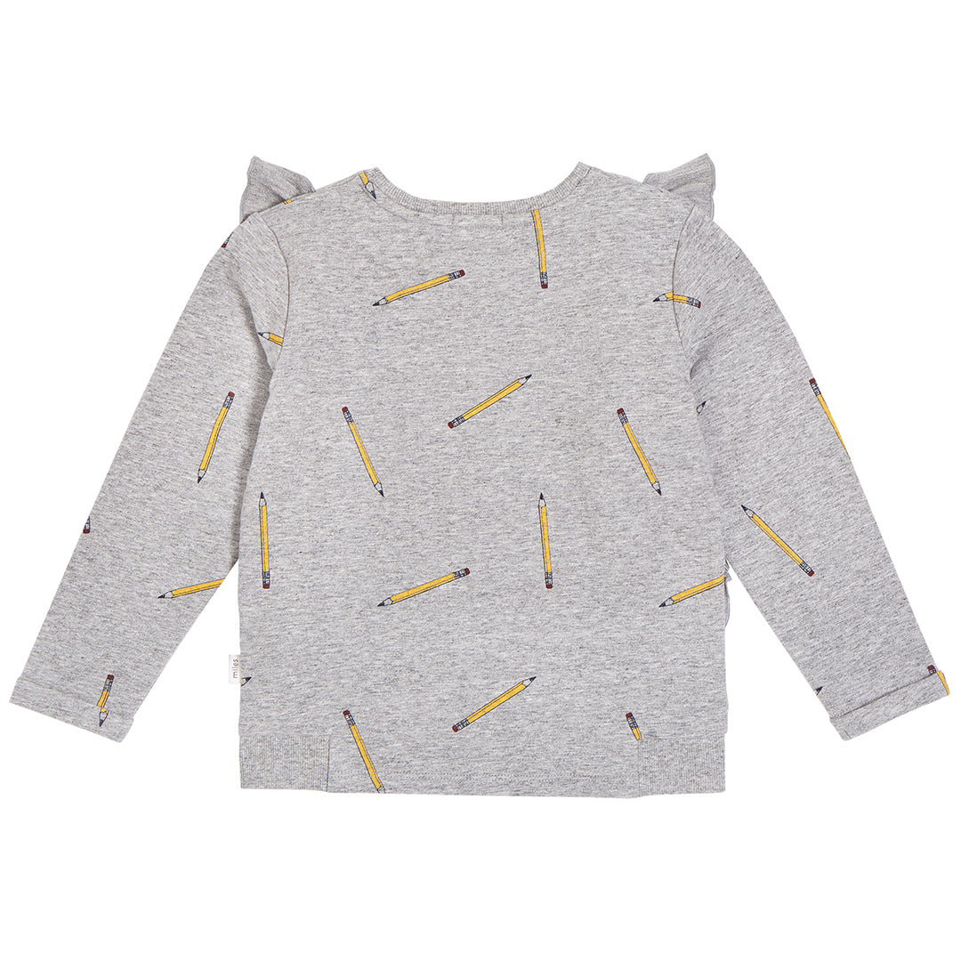 School Pencils Ruffled Sweater- Heather Grey
