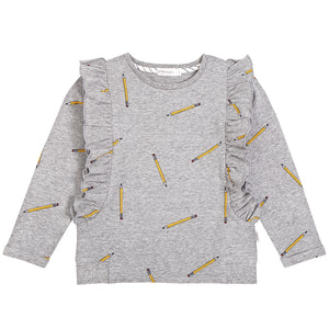 School Pencils Ruffled Sweater- Heather Grey