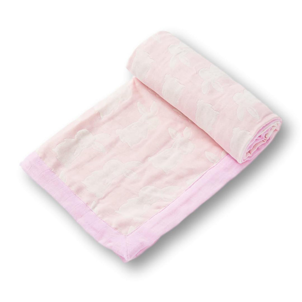 Jacquard Muslin Blanket - Pink Bunny