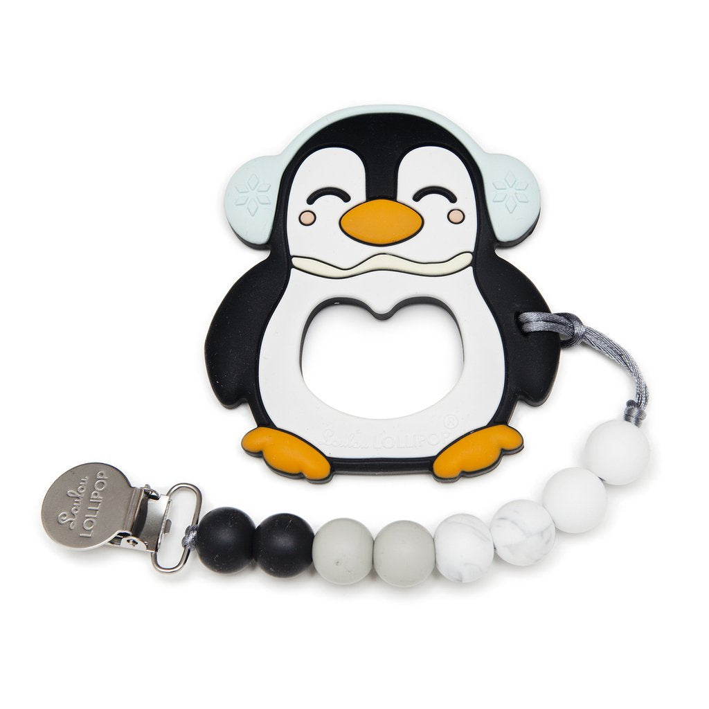 Black Penguin Silicone Teether w/ Clip
