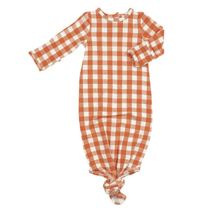 Gingham Pumpkin Knotted Gown (0-3M)