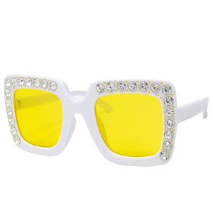 Square Crystals Sunglasses- White